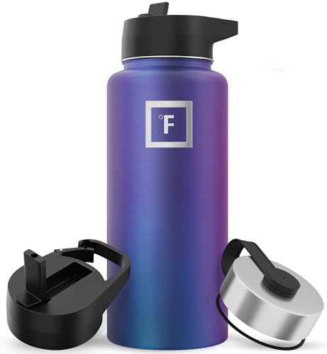 IRON °FLASK Camping & Hiking Hydration Flask with 3 Lids - Stainless Steel, Double Walled & Vacuum Insulated Water Bottle - Leak Proof & BPA Free 32 Oz