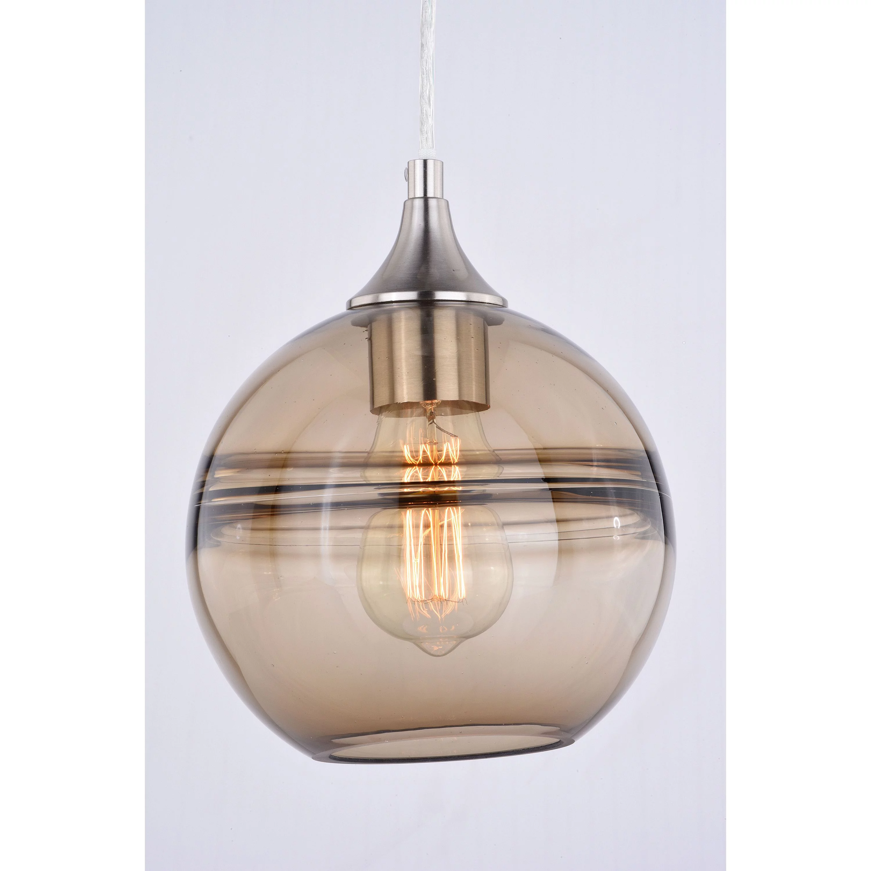 Vaxcel Milano Satin Nickel Globe Mini Pendant Ceiling Light Amber Fog Glass