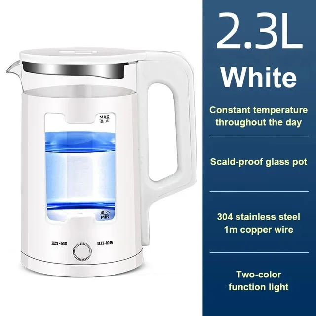 Kettle Quick Heating Hot Water Boiling Teapot Glass Blue Light Heater Pot Boiler Auto-Power Off Cooker EU  Plug