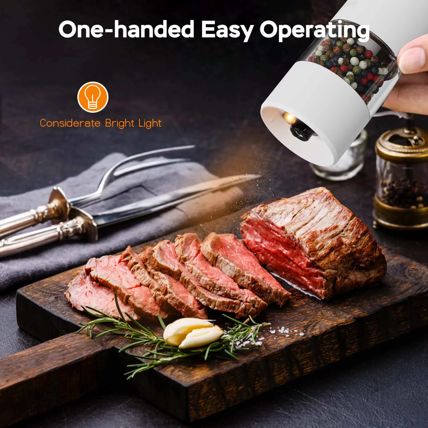 Tomeem Electric Salt and Pepper Grinder Set Rechargeable with 6-Level Adjustable Coarseness LED Light Upgraded Larger Capacity 46g