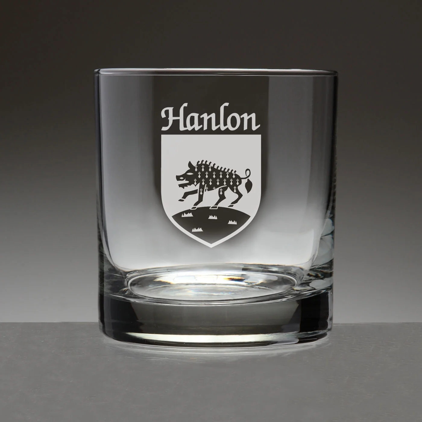Hanlon Irish Coat of Arms Tumbler Glasses - Set of 4 (Sand Etched)
