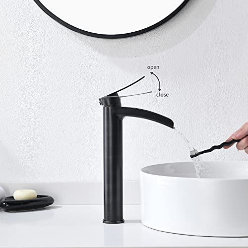 Phiestina Brushed Gold Tall Bathroom Vessel Sink Faucet, Single Hole Single Handle Waterfall Modern Bathroom Faucet, with Pop Up Drain and Water Supply Line, NS-SF01-BG-V
