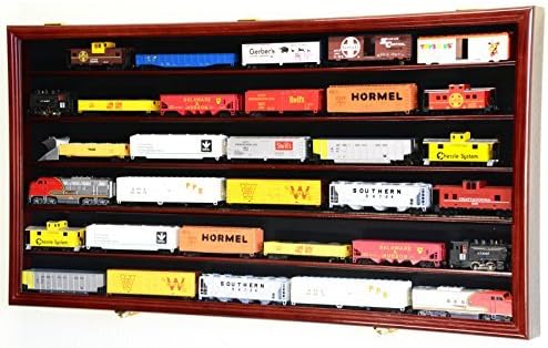HO Scale Model Train Display Case Cabinet Wall Rack w/98% UV Protection- Lockable -Cherry