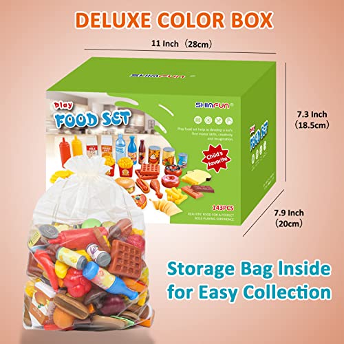 Play Food Sets,143Pcs Play Kitchen Accessories,Toy Food for Toddler, Fake Food Toys with Storage Bag, Pretend Food for Kids , Toy Kitchen Accessories for Boys Girls, Daycare Educational Toy