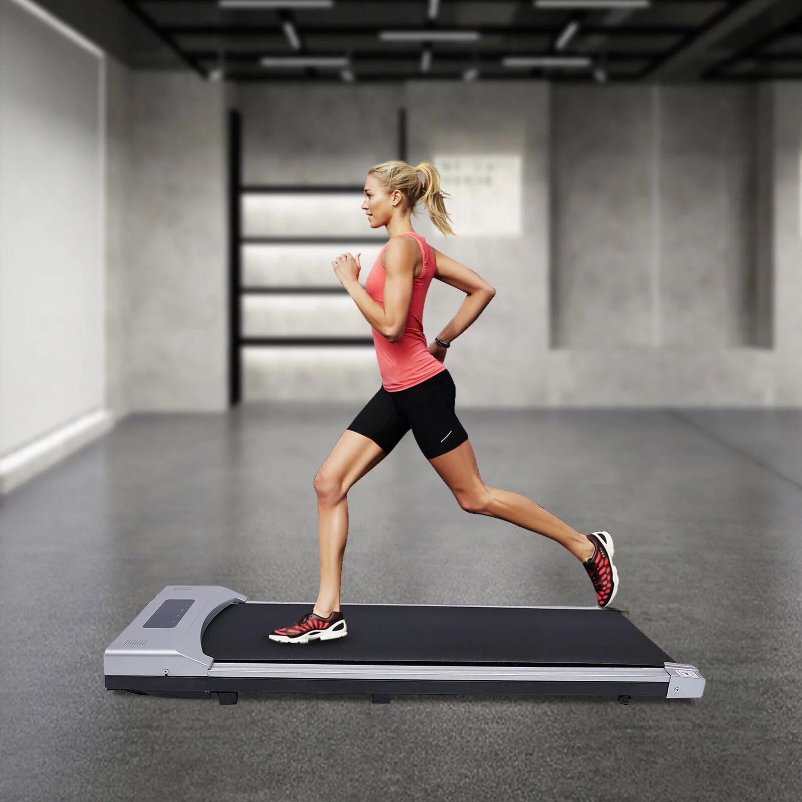 MIDUO Electric Under Desk Treadmill 2 in 1 Adjustable Speed Treadmill Walking Jogging Pad with Remote Control 1-8km/h Silver