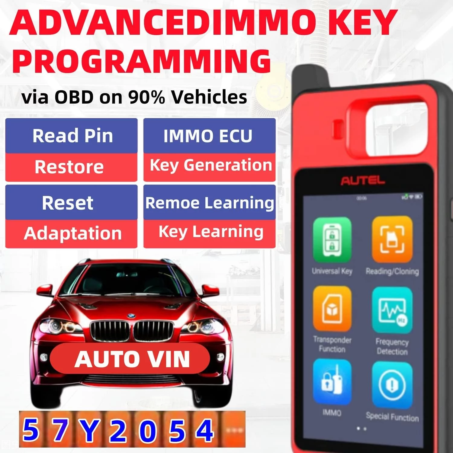 Autel MaxiIM KM100 Key Fob Programmer Immobilizer Tool with 2pcs Blank IKEY 60s Key Generation OBD IMMO/Key Learning Transponder Editing Chip Read/Write/Clone Frequency Detection Lite IM508 IM608 PRO