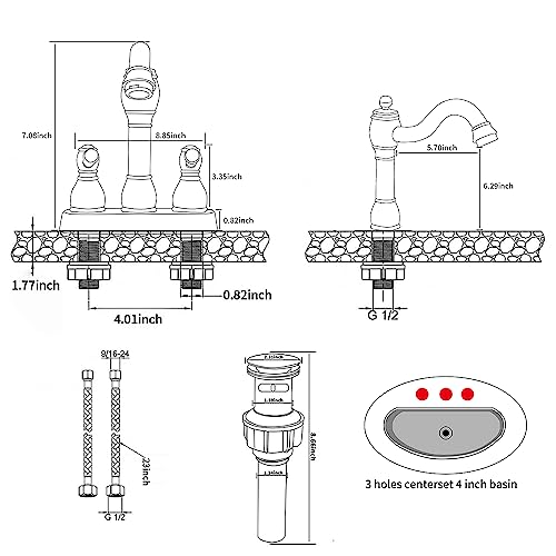 GGStudy 360° Swivel Antique Brass Bathroom Vessel Sink Faucet Single Handle One Hole Matching with Pop Up Drain