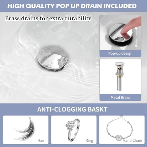 Brushed Nickel Vessel Sink Faucet, Waterfall Bathroom Faucets, Tall Spout Single Handle Single Hole Bathroom Faucets with Pop Up Drain and Without Overflow Basin Faucet Supply Line