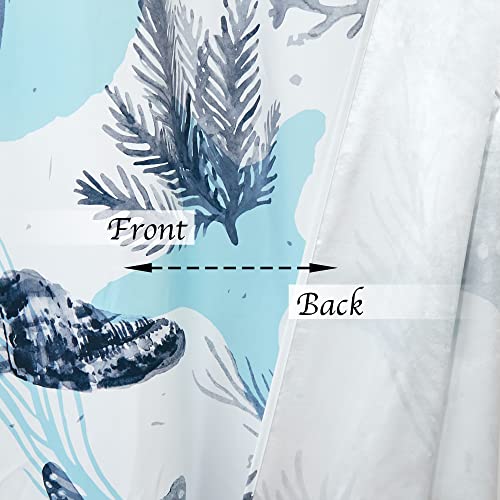 Coastal Nautical Curtains Blue and White Beach Sea Starfish Seashell 50% Light Blocking Curtains Ocean Theme Coral Print Window Drapes Decor for Living Room Bedroom Nursery, 2 Panels, 52x96 Inches