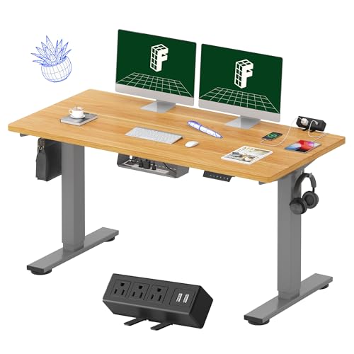 FLEXISPOT EN2 Whole-Piece Standing Desk with Clamp Power Strip, 55 x 28” Electric Stand Up Height Adjustable Desk with Cable Management (Black Frame + 55