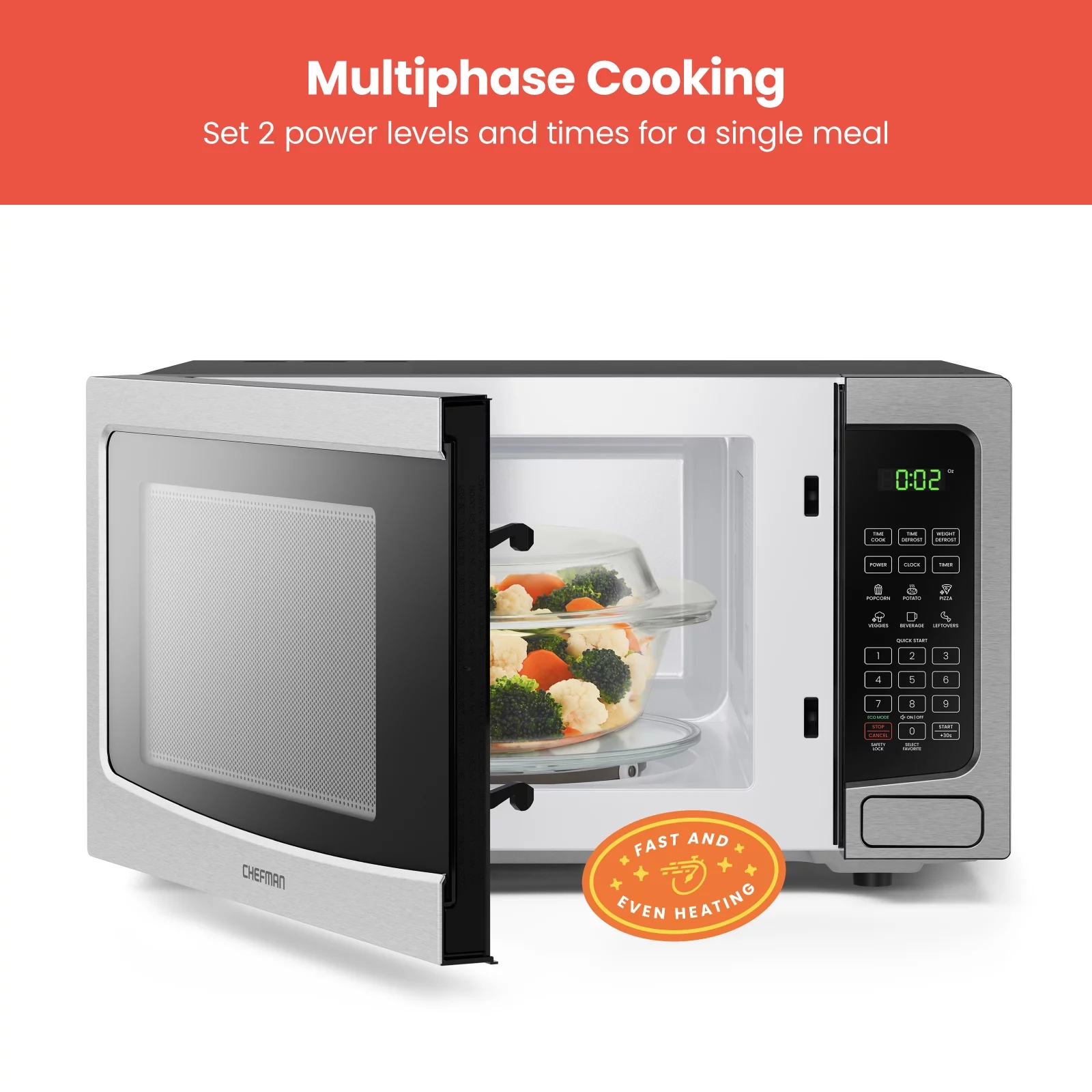 Chefman Countertop Microwave Oven 1.1 Cu. Ft. Digital Stainless Steel Microwave, 1000W