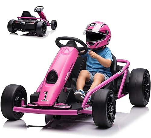 Electric Go Kart, 24V 2 x 300W 8MPH Big Kids Drift Karts Support for Smooth Slew Drift with Slow Start and Seat Belt for Double Protection, with Musical Horns, Maximum Load 180lbs, for Kids 8-12 Year