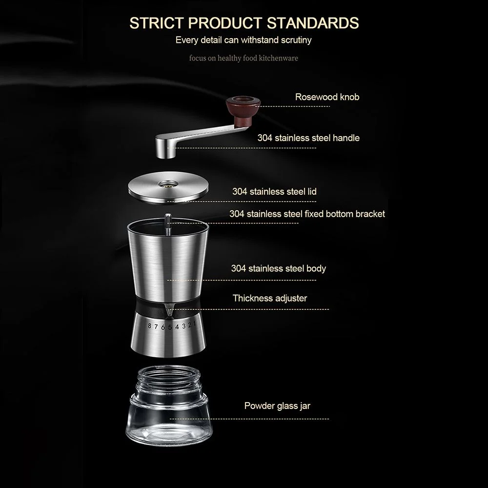 Handmade Spice with Ceramic Burrs Espresso Manual Coffee Grinder Stainless Steel 6/8 Gears Adjustable Coffee Bean Mill 6 GEARS