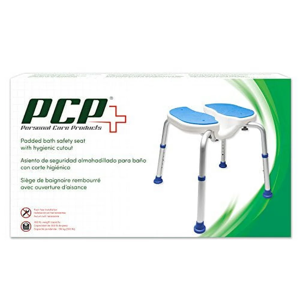 PCP Adjustable Padded Bath Safety Seat With Hygienic Cutout, White / Blue,