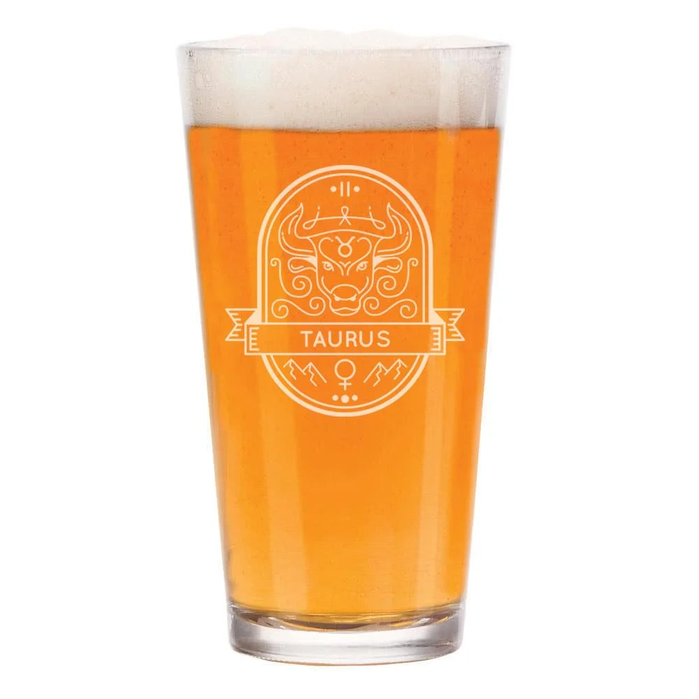 16 oz Beer Pint Glass Gift Mystical Zodiac Horoscope (Taurus)