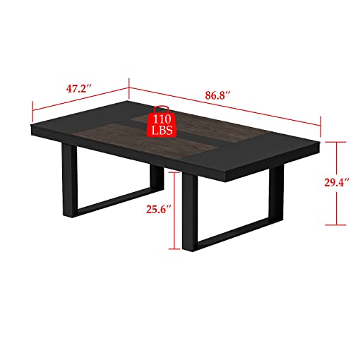 FAMAPY 7.2FT Conference Table Podcast Table, Black Metal Frame, Rectangular Office Table Meeting Table Podcast Table, Black and Deep Walnut (86.8”W x 47.2”D x 29.4”H)