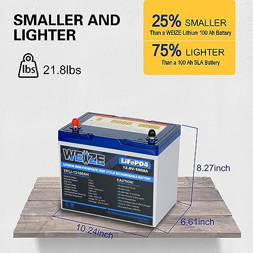 Weize 12V 100Ah TM Bluetooth LiFePO4 Lithium Battery, Built-in 120A BMS, Low-Temp Protection Group 31 Deep Cycle 500A/3S Peak Discharge Battery for Trolling Motor, Marine, Boat, RV, Solar