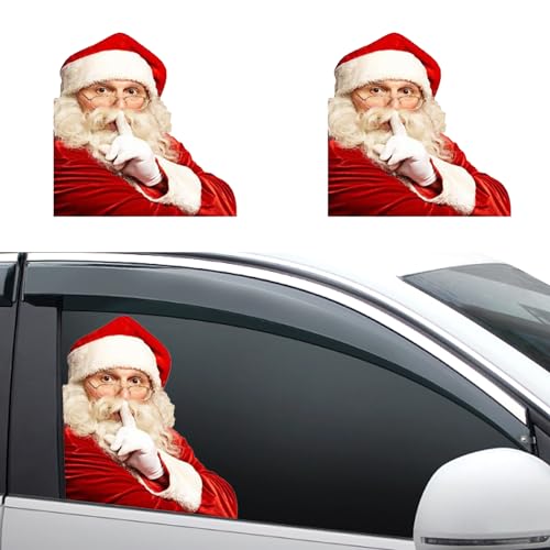 2 PCS Santa Claus Car Window Stickers, 8.6In x 11.8In Waterproof PVC Single-Transparent Vehicle Creative Decals, Universal Christmas DIY Decorative Accessories for Home Wall (Red #Stare)