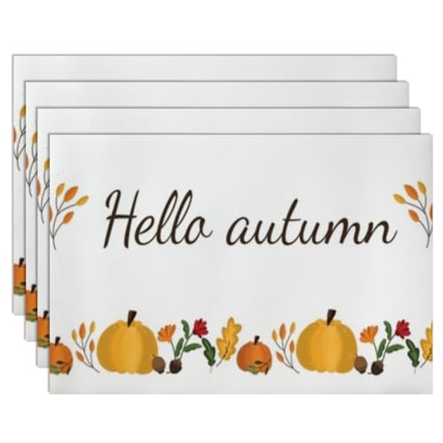 Orange Pumpkin Autumn Table Faux Leather Mat Faux Leather 12 X 18 in Kitchen Mats for Table Cartoon Autumn Border Easy Clean Placemats Non- Slip Placemat Outdoor Party Placemats Valentine 6 Count