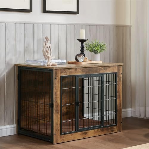 Dog Crate Furniture with Cushion, Wooden Kennel Furniture, 32