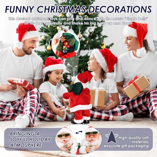 Electric Santa Claus Toy with Shaking Belly and Feet, Singing and Dancing Musical Christmas Doll, Xmas Gift