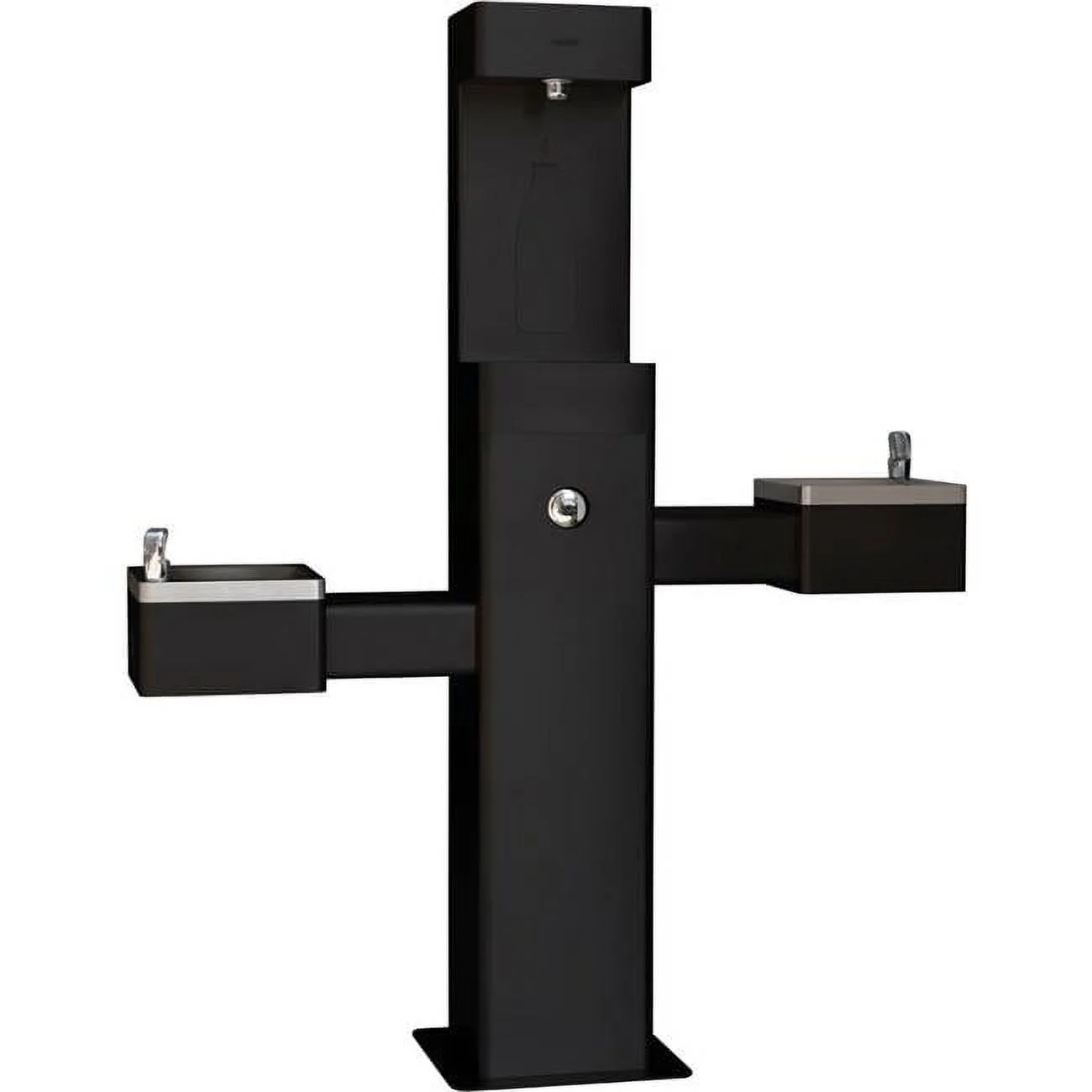 Outdoor Bi-Level Drinking Fountain with Bottle Filler, Black