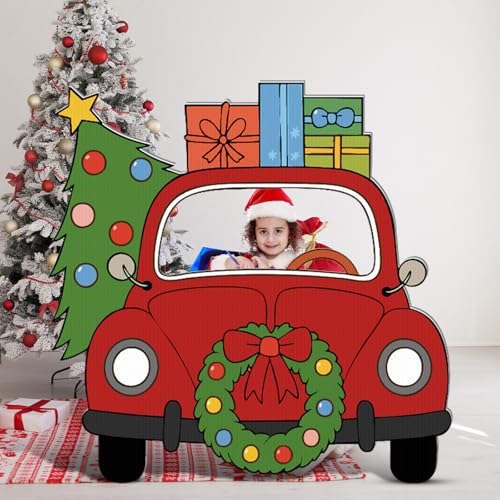 Christmas Truck Cardboard Cutout Stand Up Car Photo Booth Prop 37 x 40 Inches Red Truck Cardboard Cutout Stand up Christmas Party Decoration for Xmas Winter Holiday Party Decoration