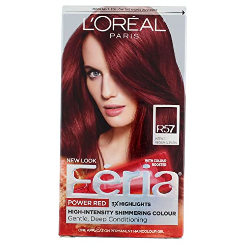 L'Oreal Paris Feria Multi-Faceted Shimmering Permanent Hair Color, R68 Ruby Rush (Rich Auburn True Red), Pack of 1, Hair Dye