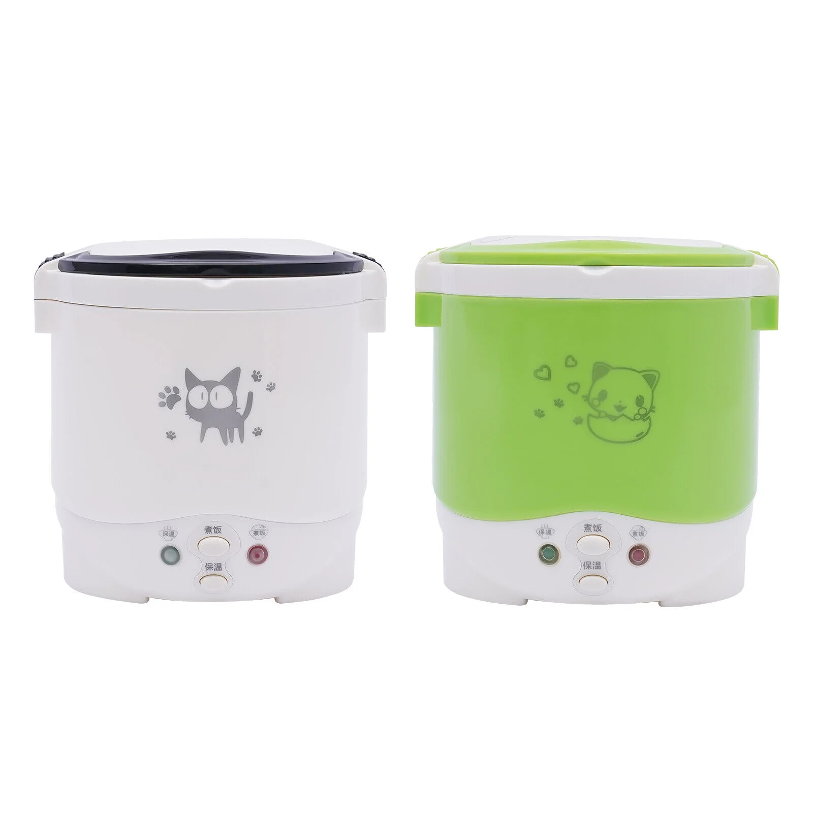 1L Car Mini Travel Lunch Box Electric Rice Cooker Steamer White/Green 12V