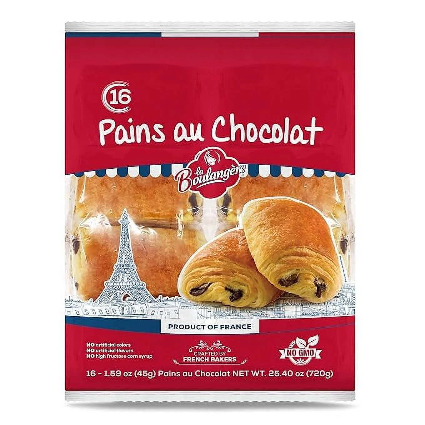 La Boulangere Pains Chocolat, Chocolate Croissants, Individually Wrapped, 16-Count (Pack Of 1)