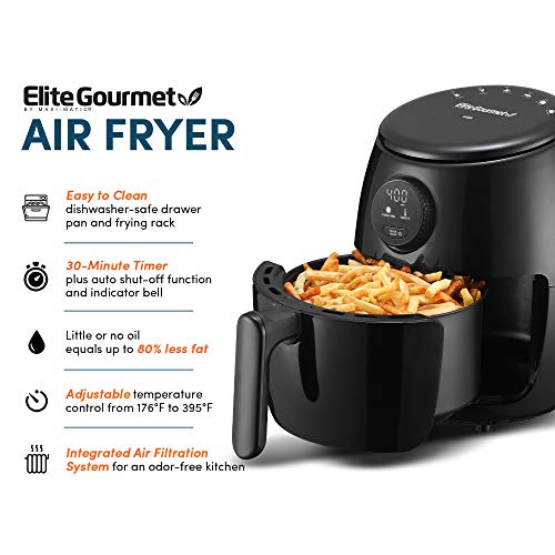 Elite Gourmet EAF0852SS 8.5Qt. Capacity Air Fryer Oven, Air Fry, Broil, Toast, Bake & Broil with Convection, Time and Temperature Controls, 800-Watts, Includes 25 Delicious Recipes, Stainless Steel