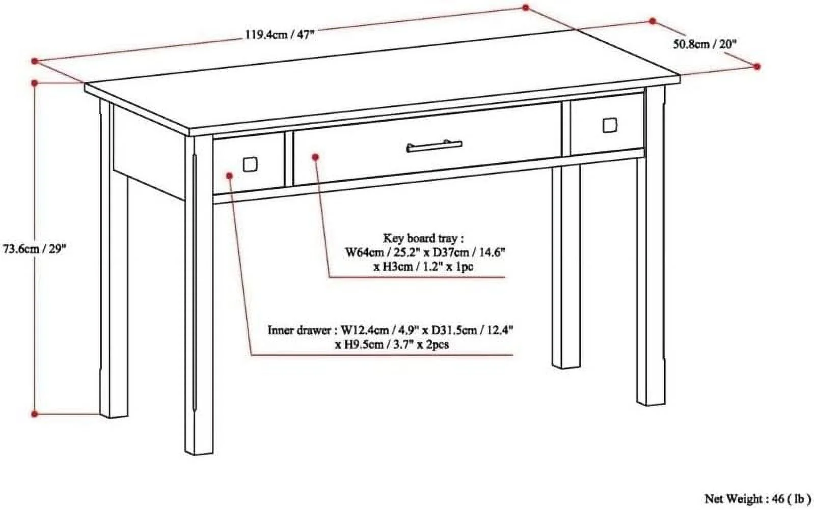 Solid Wood Compuer Desk For Home Office, 
