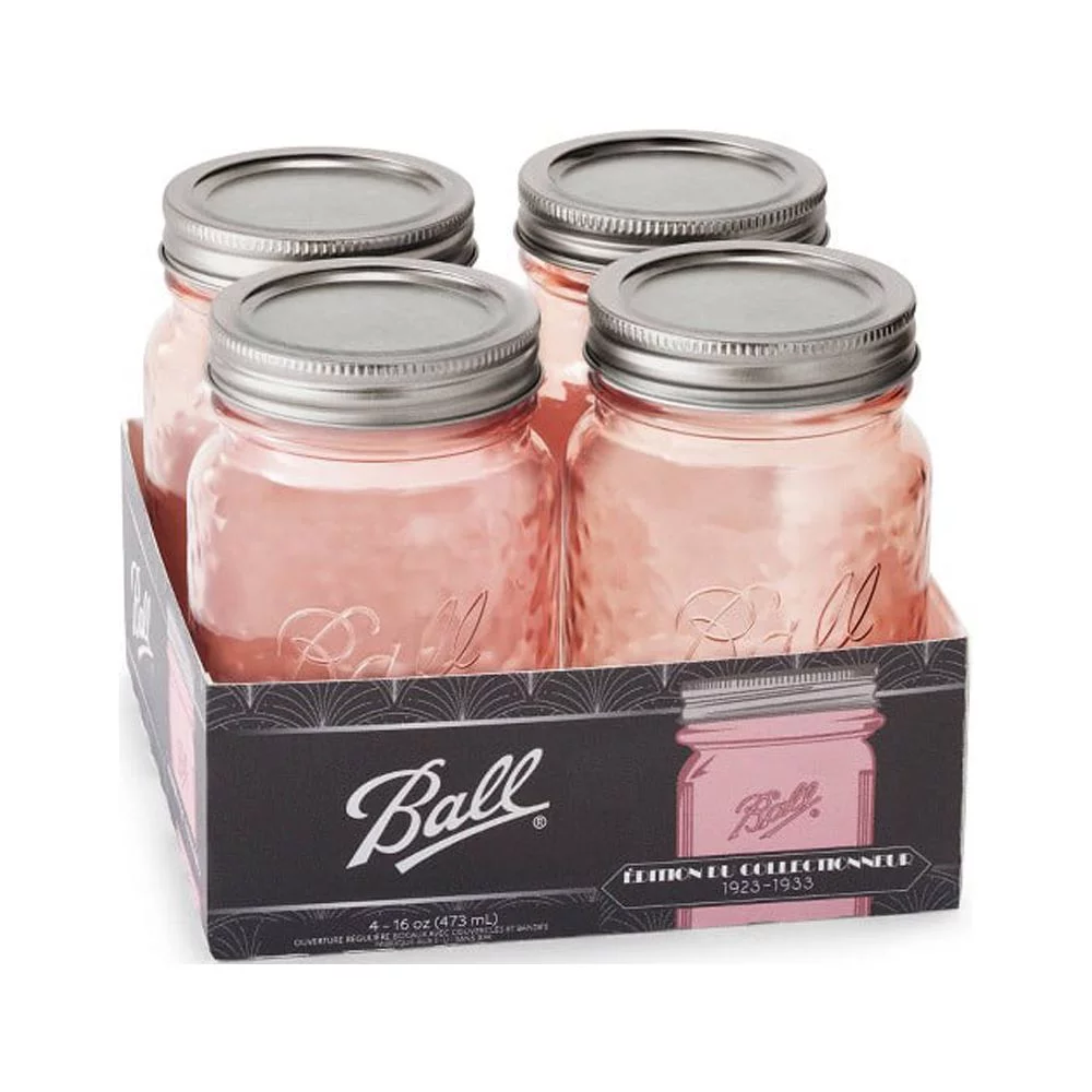 Rubbermaid & Jarden 237048 16 oz Ball Pint Wide Mouth Jar; Pink Vintage - Pack of 4