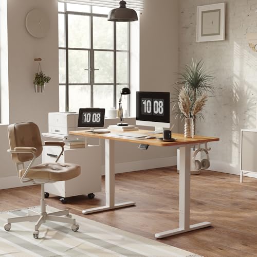 FEZIBO Electric Standing Desk Adjustable Height, 40 x 24 Inch Sit and Stand Desk, Home Office Desk, Ergonomic Workstation Computer Desk, Light Rustic