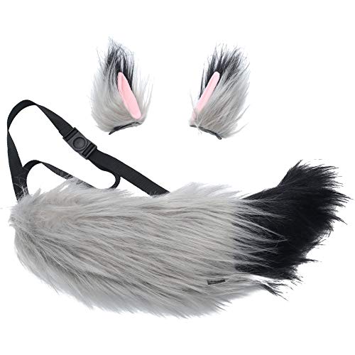LA CARRIE Plush Tail and Ears Faux Fur Animal Fox Wolf Costume Kit for Unisex Kids Adult Party Halloween Fancy Dress Cosplay