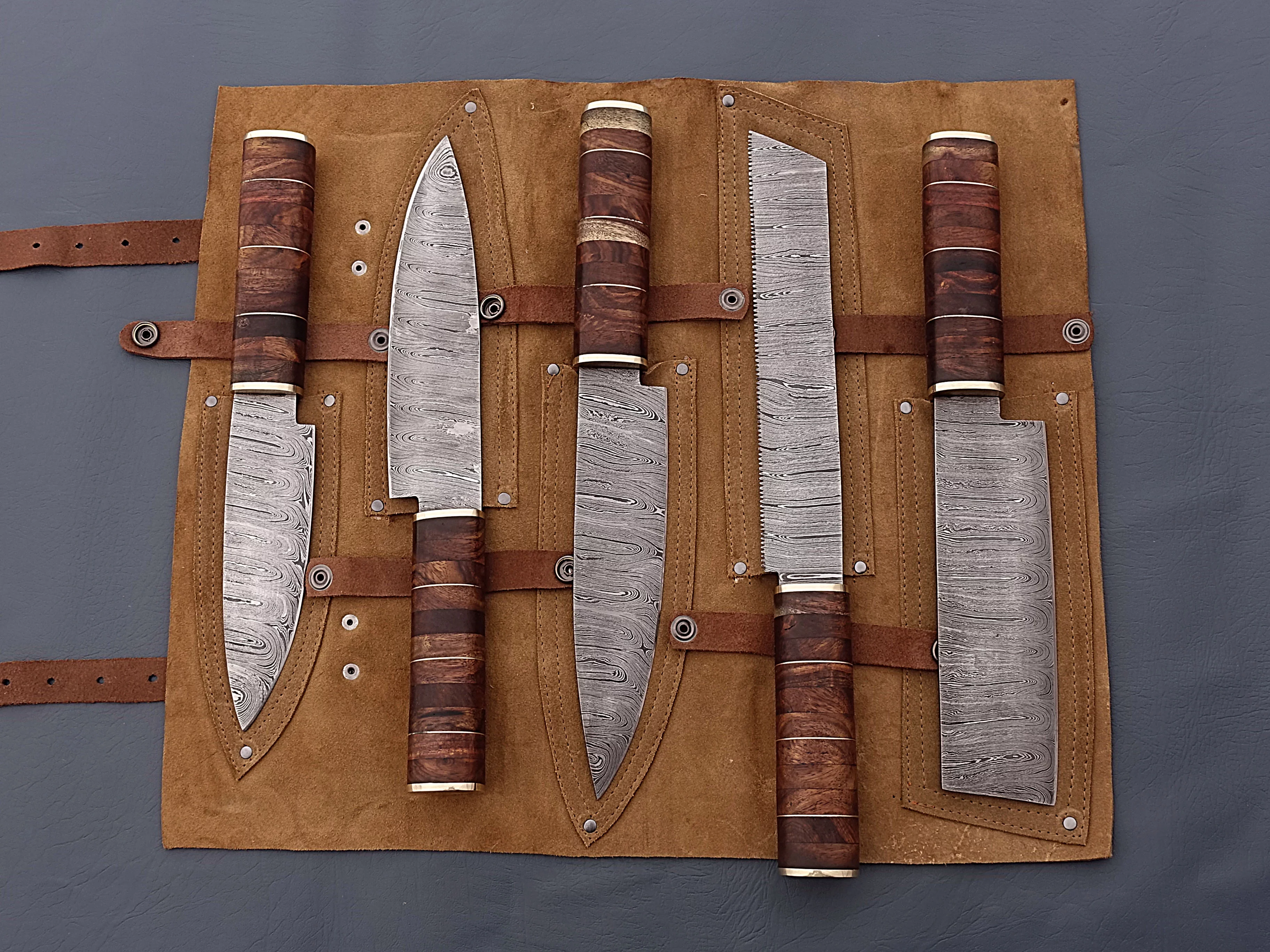 Handmade Damascus chef knife set of 5 pcs with Rosewood handle gift for Husband kitchen knife groomsman gift Birthday gift wedding gift