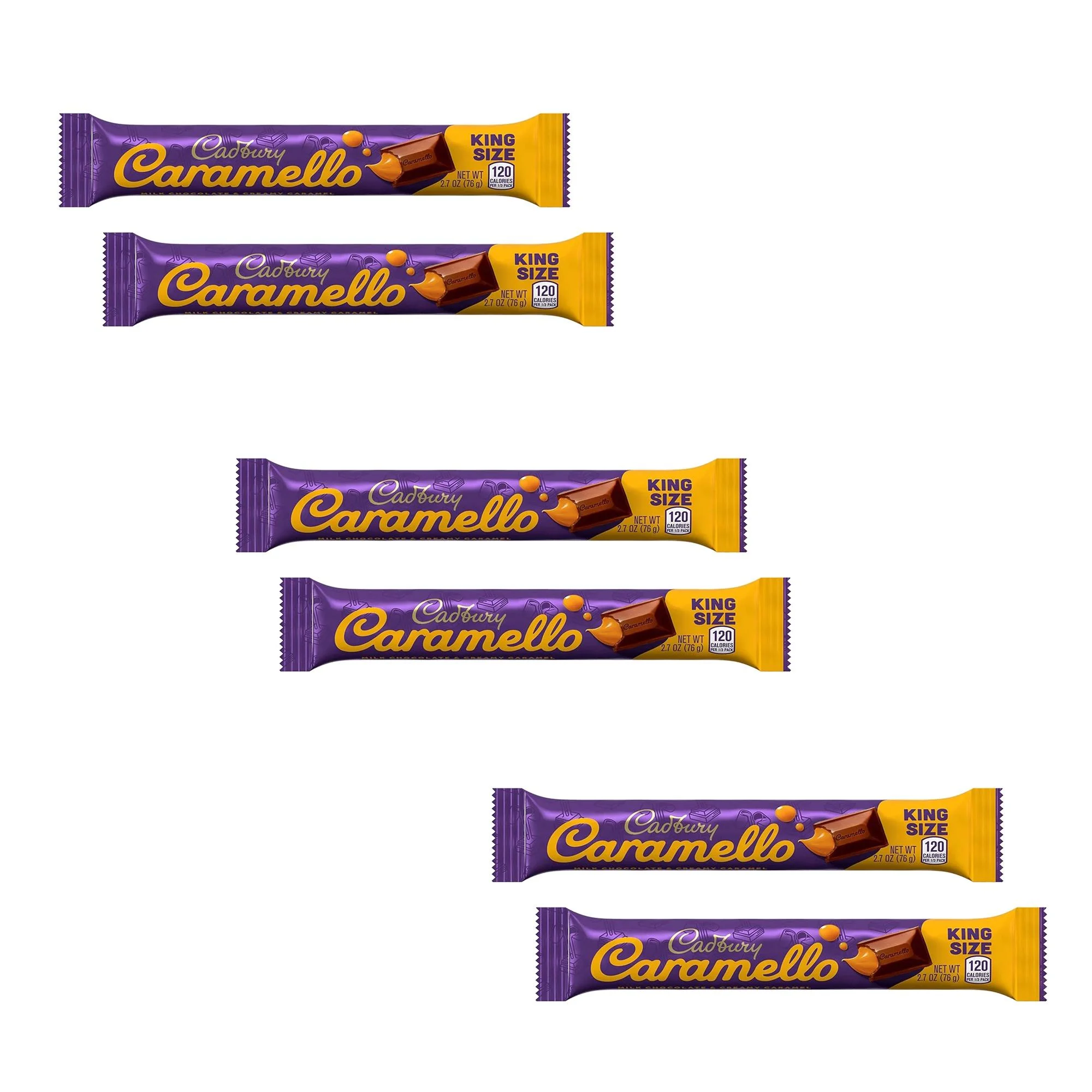 6 Pack CADBURY CARAMELLO Best Milk Chocolate Caramel King Size Candy Bars | 2.7 oz | RADYAN®