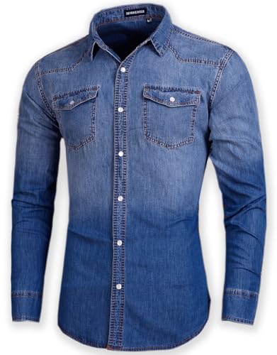 Men's Long Sleeve Double Pocket Snap Denim Shirt