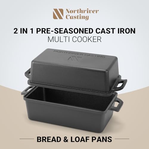 9×5 Inch Cast Iron Loaf Pan with Lid | Bread Baking Pans | Even Heat Distribution for Homemade Bread, Cake, Meatloaf, 2 Piece Set