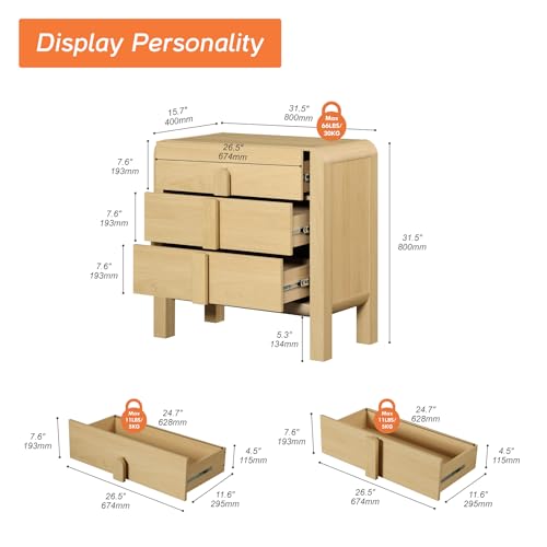 WAMPAT 3 Drawer Dresser for Bedroom, 31.5
