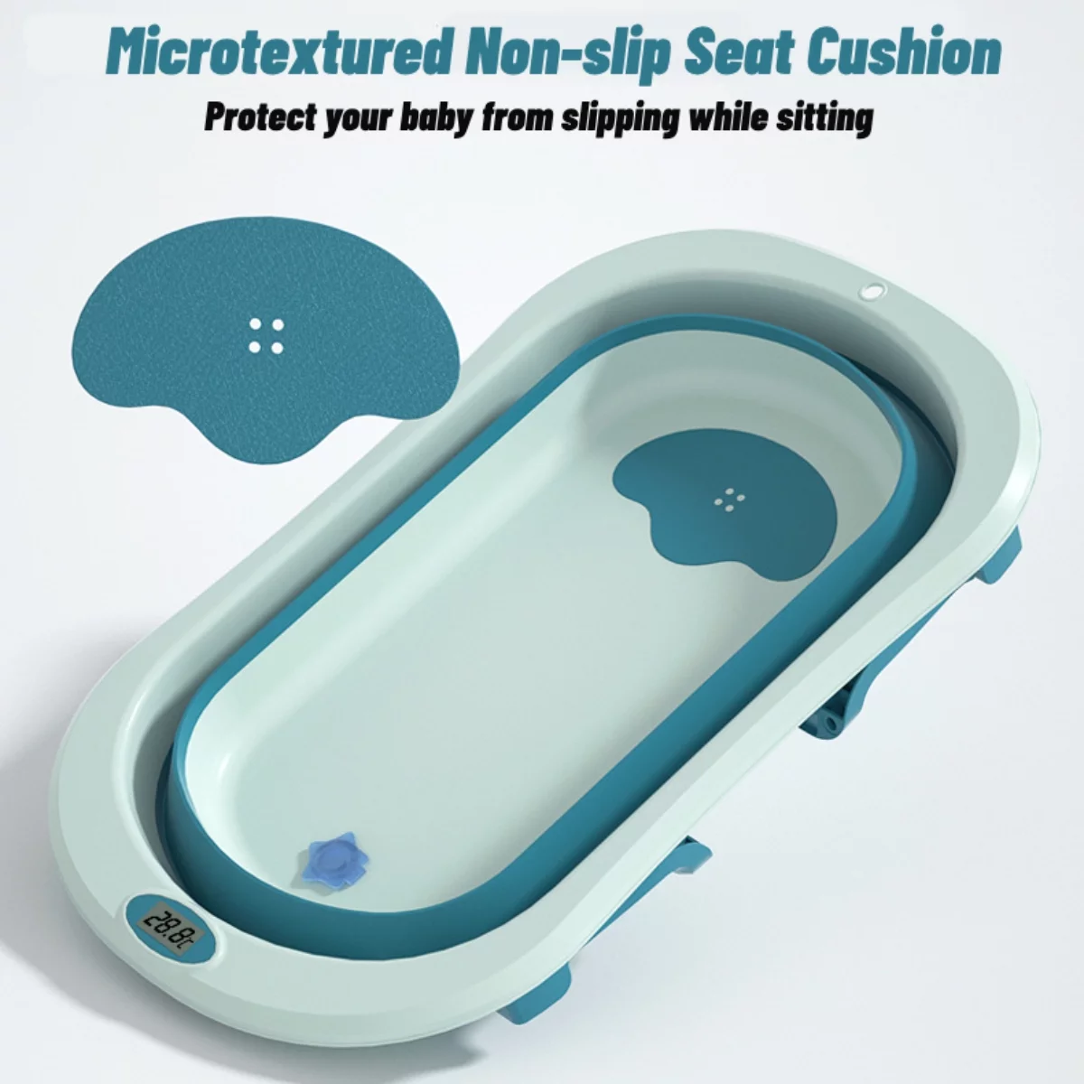 Hurber Large Folding Baby Bathtub, Infant Bath Tub with Temperature Sensitive Display & Anti-Slip Pad, Pink with Net Pad