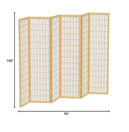 Red Lantern 6 ft. Tall Window Pane Shoji Screen-Natural-4 Panels Room Divider