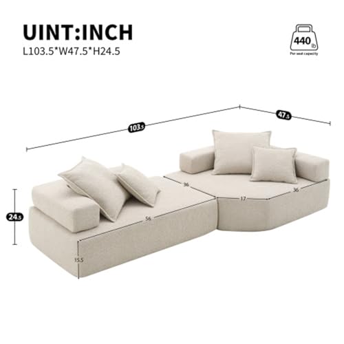 103.5'' Lightweight Module Combination Style Sofa Set,Modern Oversized Sectional Foam Sofa,futon Sleeper Couch Bed,4 Seat,No Wooden Frame,for Living Room,Gray