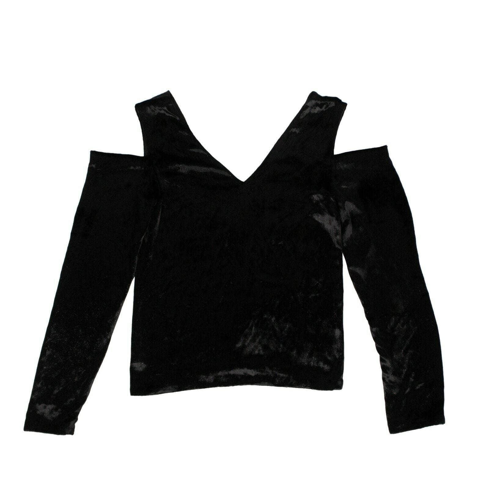 Sparkly Velvet Cold Shoulder Shirt - Black