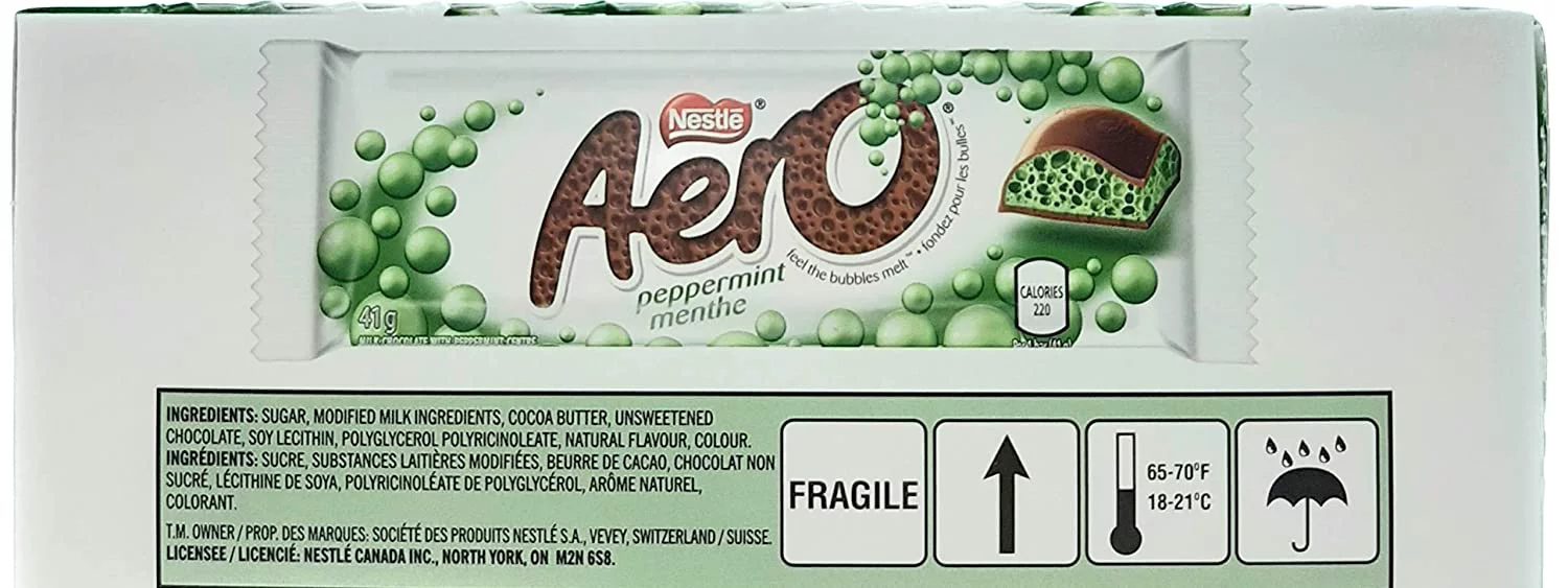 Nestle Aero Chocolate Bar Peppermint, 41g/1.4oz, 24-Pack