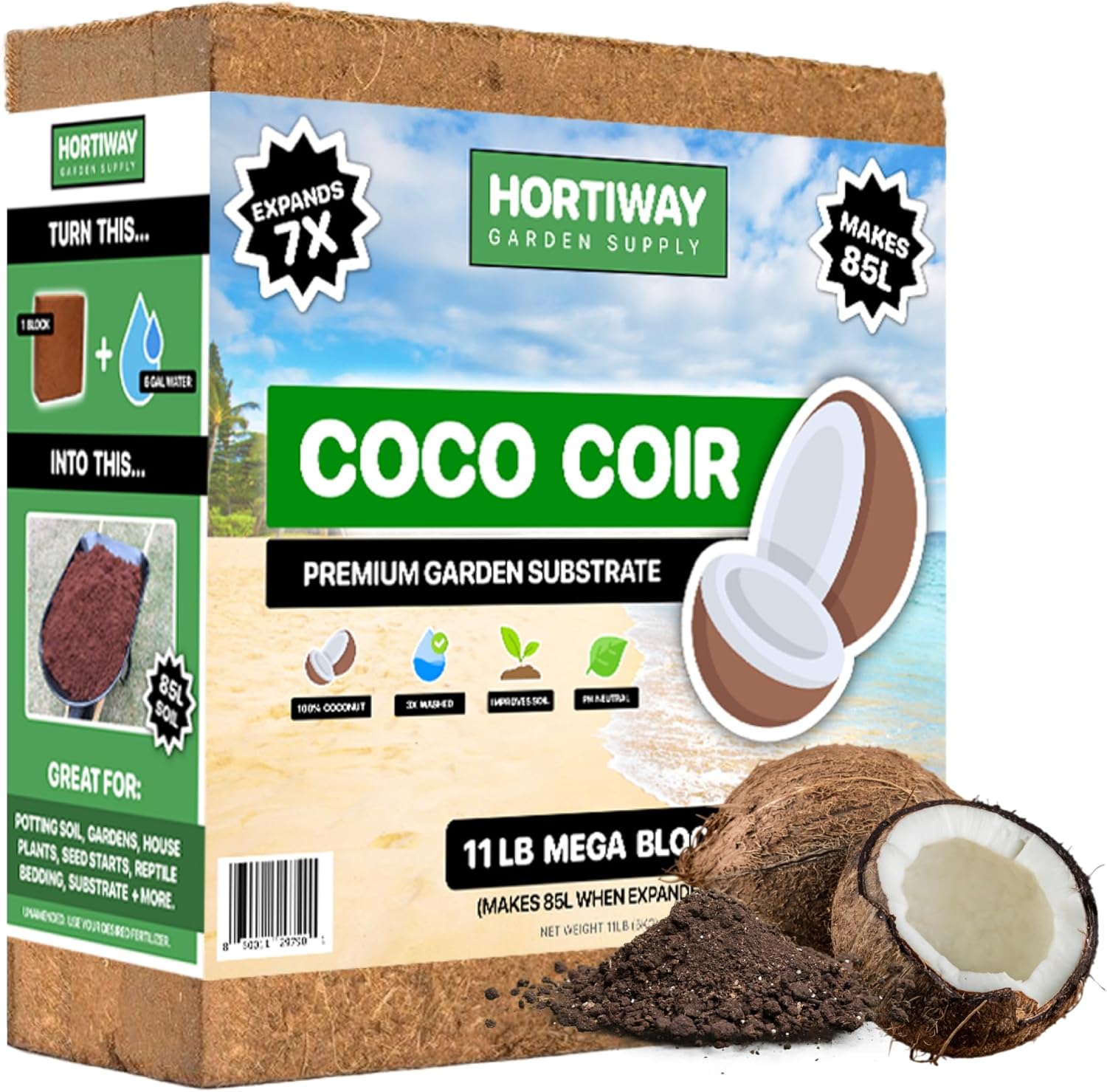 11lbs Premium Coco Coir Brick -100% Organic Coconut Coir for for Plants, Low EC & pH Balance, Natural Compressed Growing Medium, Coconut Core for Gardening Planting & Potting Soil Substrate