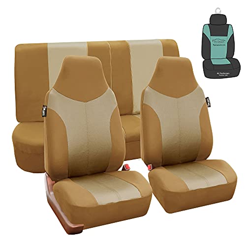 FH Group Car Seat Covers Full Set Supreme Twill Beige Seat Cover- Universal Fit, Automotive Seat Covers, 1-Piece Front Seat Covers, Airbag Compatible, Split Bench Rear Car Seat Cover for SUV, Sedan