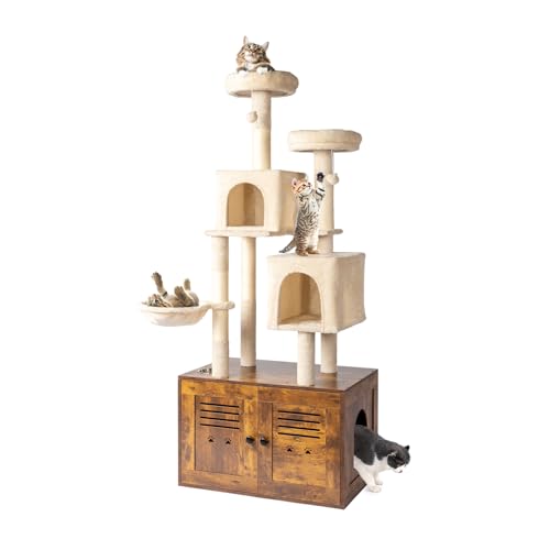 VINGLI Cat Tree Tower with Litter Box, Houses for Indoor Kittens, 53