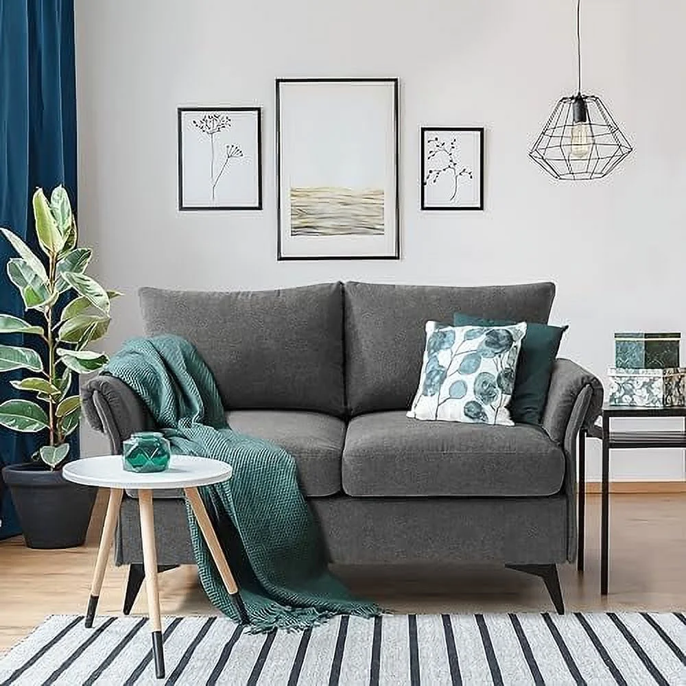 xrboomlife 50" Small Couches for Small Spaces  Modern Sofa Loveseat for Living Room  Fabric Sofas Couch with 2-Seater  Solid Wood Frame  Removable Low-Back Cushion Easy to Install(Dar