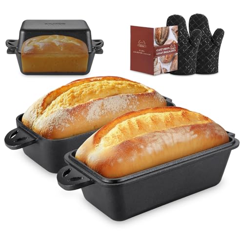 Cast Iron Loaf Pan with Lid 9x5 Inch - Bread Baking Pans for Homemade Bread, 2 Piece Set